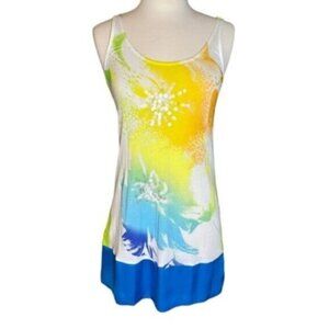 NWT Express Y2K Tunic Tank Yellow & Blue Clear Sequin Size XS